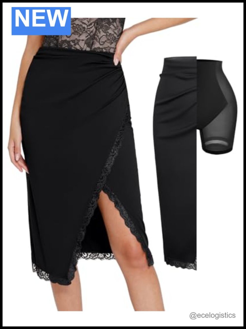 Women's Shapewear Midi Skirt High Waisted Bodycon Lace Trim